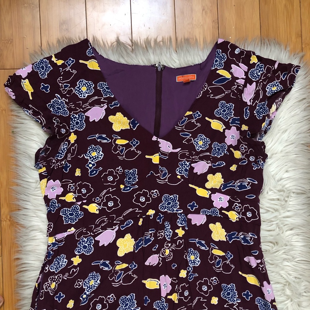 Modcloth Floral Print Flowy Chiffon Hi Low Yellow Plum Purple Maxi Dress size XL - Picture 3 of 16